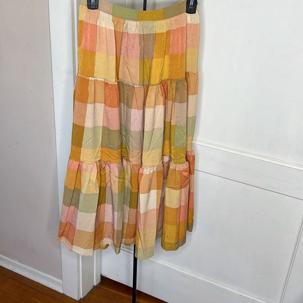 PETAL AND PUP Womens Nazzano Midi Skirt Rust Check Nwt Size 2